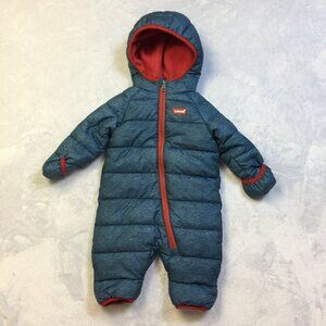Levi’s Straus Baby Boy Size 6M Snowsuit Bodysuit Blue Fold Over Mittens Booties